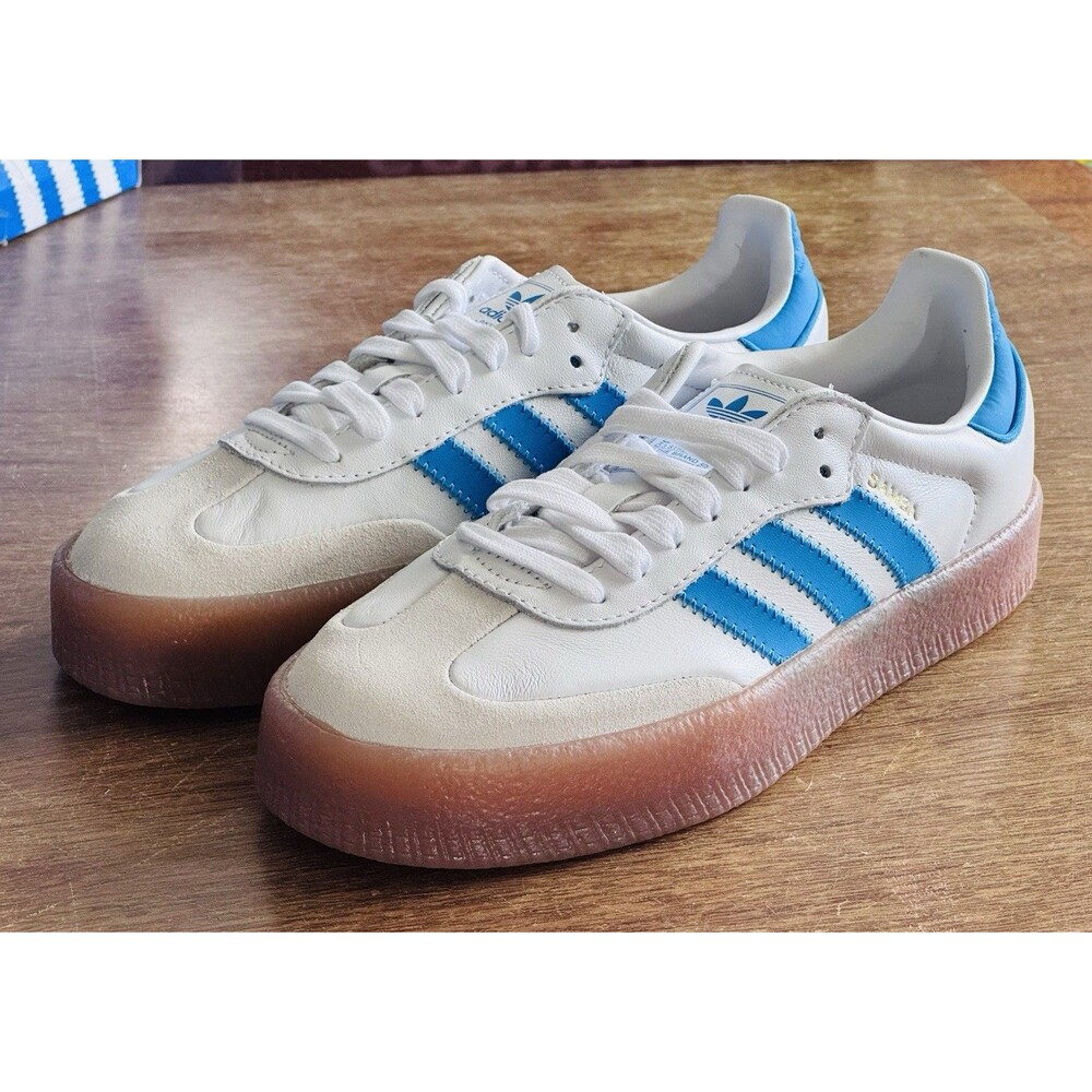 Youth Size 6 adidas Sambae J Womenโs Size 7 White Bright Blue JQ1236 NIB